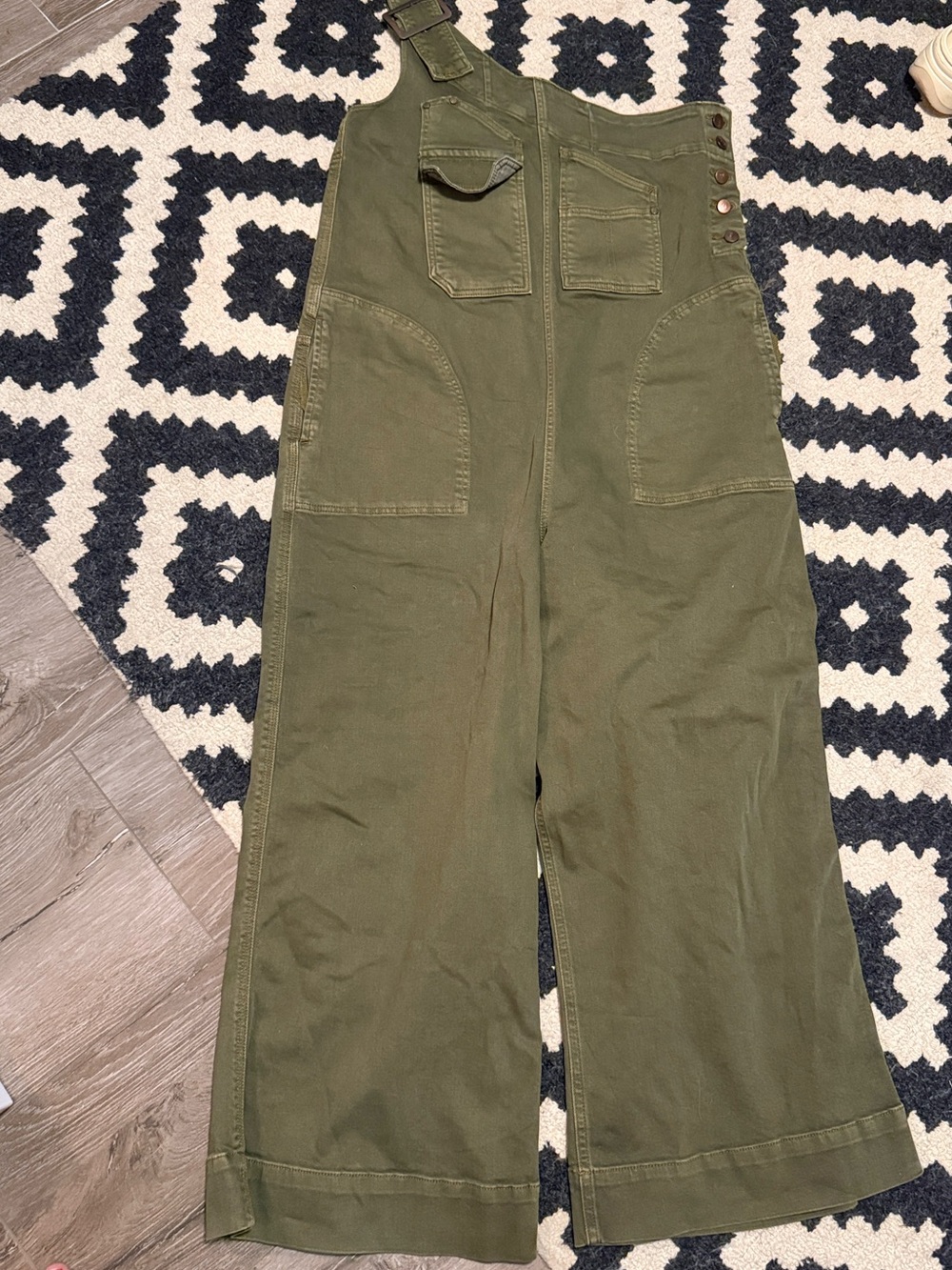 Anthropologie Pilcro Olive Green One-Shoulder Wide-Leg Denim Jumpsuit - Picture 9 of 11